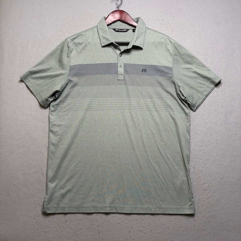 TravisMathew Polo Shirt Mens XL Green Striped Pima Cotton‎ Blend Golf Top